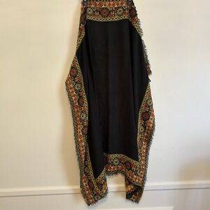 Frye Brand Black Multicolor Square Scarf Embroidered Trim 48" X 48" Geometric